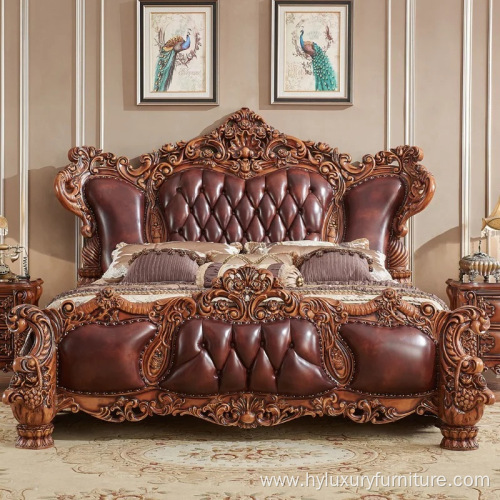 Antique Luxury Bedroom Furniture Wooden King size Bed